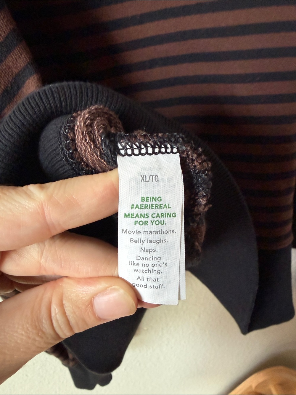 aerie classic crew sweatshirt - stripped black and brown - Picture 7 of 8